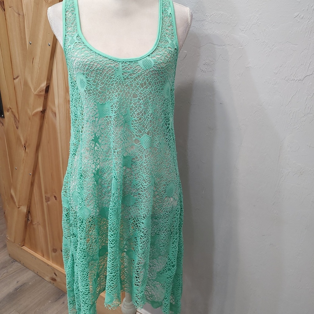 Sea Foam Green Floral Lace Sleeveless High Low Swim Cover Up Sz Small Sleeveless